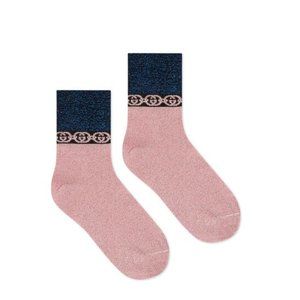 Gucci Interlocking GG Logo Chain Socks in Pink Lamé